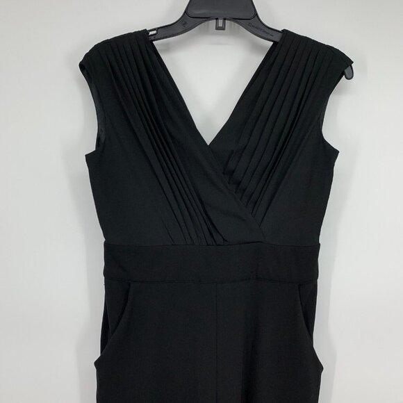 Bebe Jumpsuit Black Pleated V Neck Sleeveless Wide Leg - Picture 2 of 9